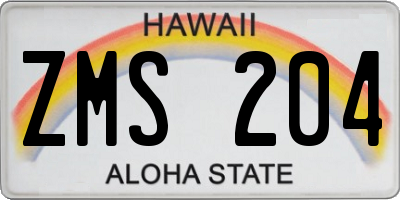 HI license plate ZMS204