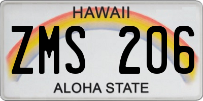 HI license plate ZMS206