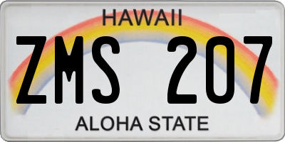 HI license plate ZMS207
