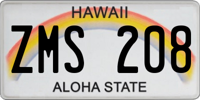 HI license plate ZMS208
