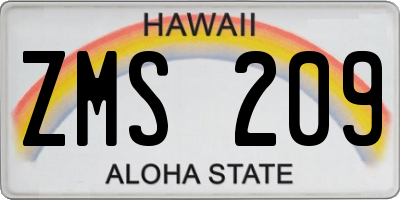 HI license plate ZMS209