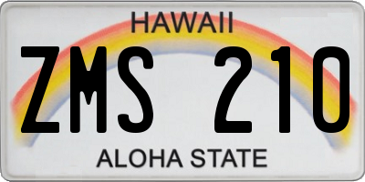 HI license plate ZMS210