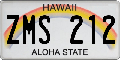 HI license plate ZMS212