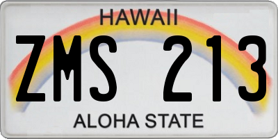 HI license plate ZMS213