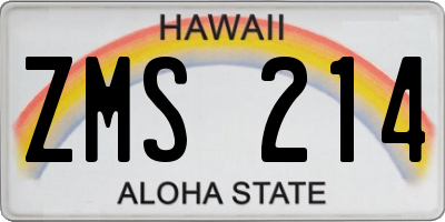 HI license plate ZMS214