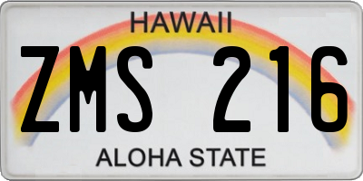 HI license plate ZMS216