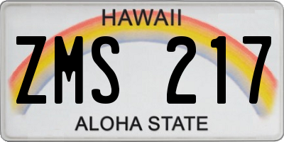 HI license plate ZMS217