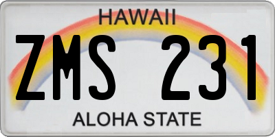 HI license plate ZMS231