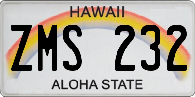HI license plate ZMS232