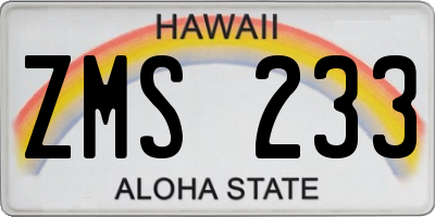 HI license plate ZMS233