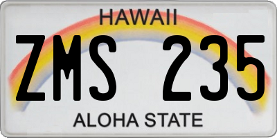 HI license plate ZMS235