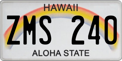 HI license plate ZMS240