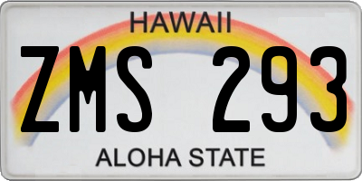 HI license plate ZMS293