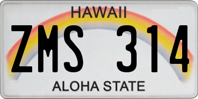 HI license plate ZMS314