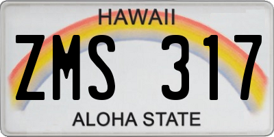 HI license plate ZMS317