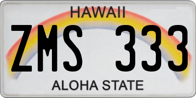 HI license plate ZMS333