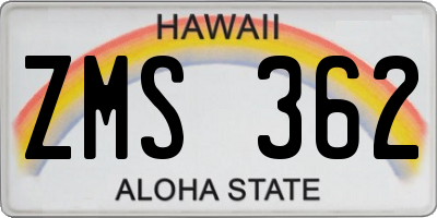 HI license plate ZMS362