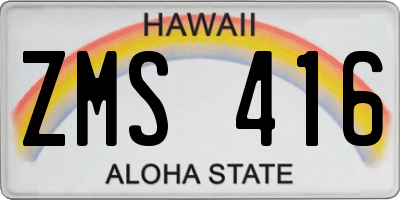 HI license plate ZMS416