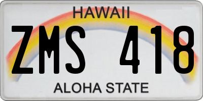 HI license plate ZMS418