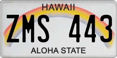 HI license plate ZMS443