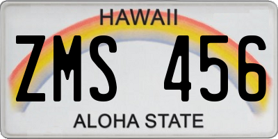 HI license plate ZMS456