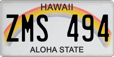 HI license plate ZMS494