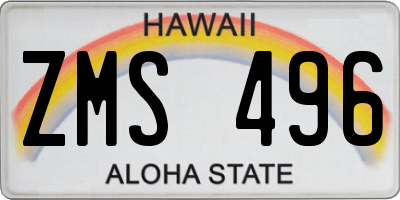 HI license plate ZMS496