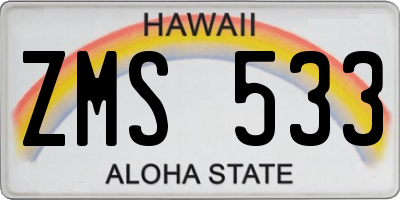 HI license plate ZMS533
