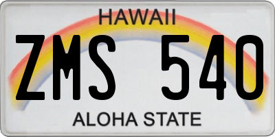 HI license plate ZMS540