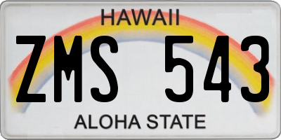 HI license plate ZMS543