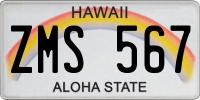HI license plate ZMS567
