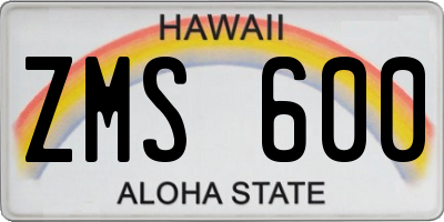 HI license plate ZMS600