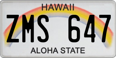HI license plate ZMS647