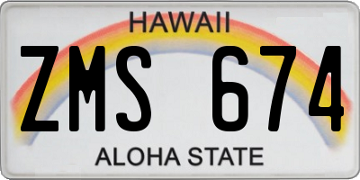 HI license plate ZMS674