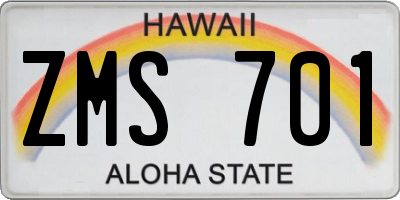 HI license plate ZMS701
