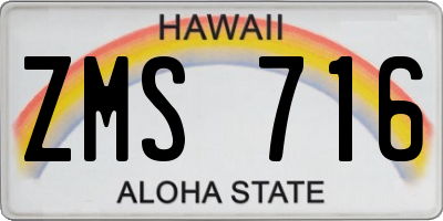 HI license plate ZMS716