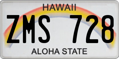 HI license plate ZMS728