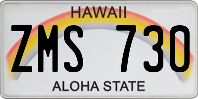 HI license plate ZMS730