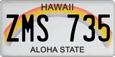HI license plate ZMS735