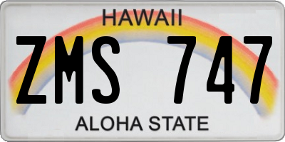 HI license plate ZMS747