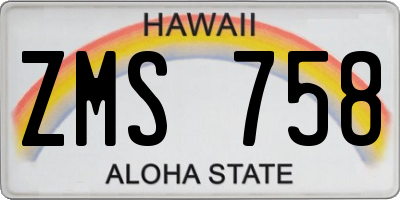 HI license plate ZMS758