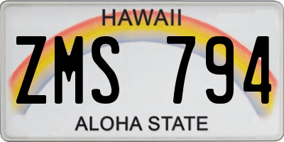 HI license plate ZMS794