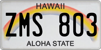 HI license plate ZMS803