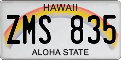 HI license plate ZMS835