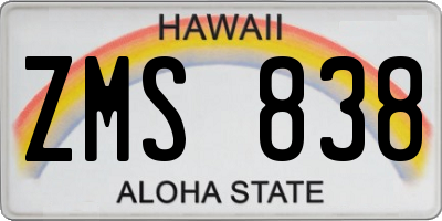 HI license plate ZMS838