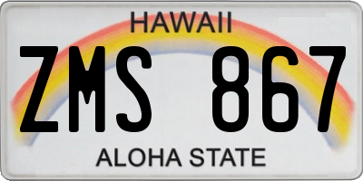 HI license plate ZMS867