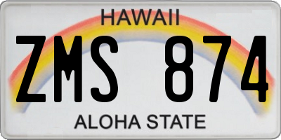 HI license plate ZMS874