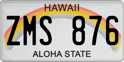 HI license plate ZMS876