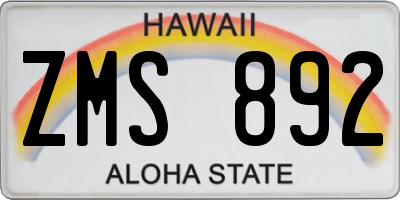 HI license plate ZMS892