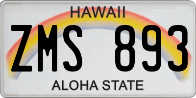 HI license plate ZMS893
